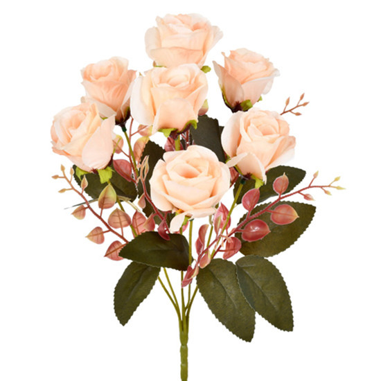 Imagem BUQUÊ DECORATIVO DE ROSAS SALMÃO EM PLÁSTICO MOLDÁVEL 34X21CM - GRILLO