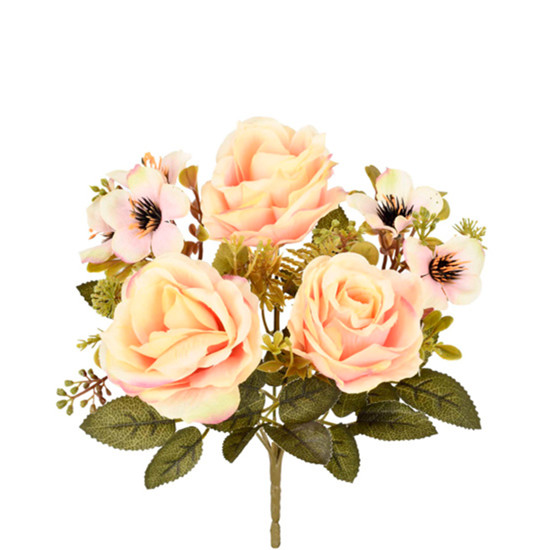 Imagem BUQUÊ MISTO DECORATIVO DE ROSAS E LÍRIOS SALMÃO EM PLÁSTICO MOLDÁVEL 26X18CM - GRILLO 