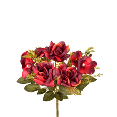 Imagem de BUQUÊ MISTO DE ROSA E ORQUÍDEA VERMELHO DECORATIVO EM PLÁSTICO MOLDÁVEL - GRILLO - Grillo Ltda