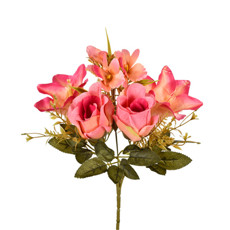 Imagem de BUQUÊ MISTO DECORATIVO DE ROSA LÍRIO E ORQUÍDEA ROSA OUTONO EM PLÁSTICO - GRILLO - Grillo Ltda