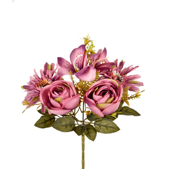 Imagem BUQUÊ MISTO DE PEÔNIA GERBERA E AMARILIS LAVANDA OUTONO EM PLÁSTICO MOLDÁVEL - GRILLO