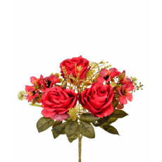 Imagem de BUQUÊ MISTO DECORATIVO DE ROSAS E LÍRIOS VERMELHOS EM PLÁSTICO MOLDÁVEL - GRILLO - Grillo Ltda