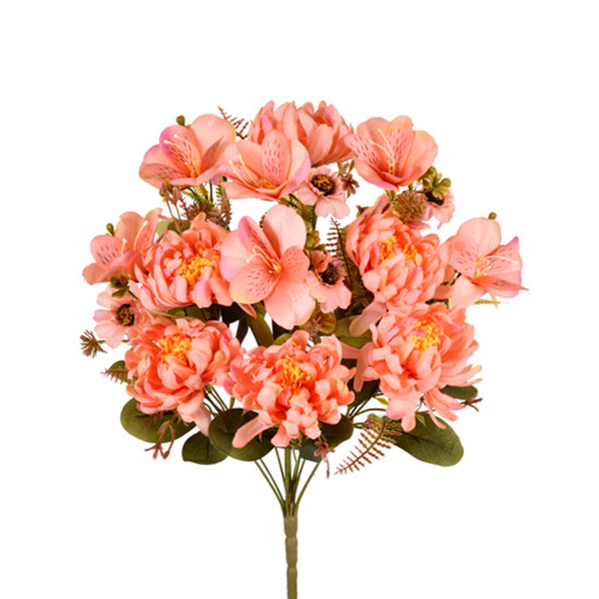 Imagem BUQUÊ MISTO DE LÍRIO E CRISÂNTEMO ROSA OUTONO EM PLÁSTICO MOLDÁVEL 45X25CM - GRILLO