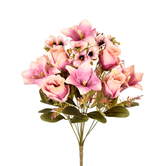 Imagem BUQUÊ DECORATIVO DE ROSA E LÍRIO LAVANDA OUTONO EM PLÁSTICO MOLDÁVEL 46X22CM - GRILLO