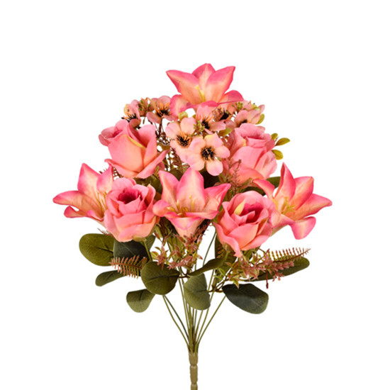 Imagem BUQUÊ DECORATIVO DE ROSA E LÍRIO ROSA OUTONO EM PLÁSTICO MOLDÁVEL 46X22CM - GRILLO