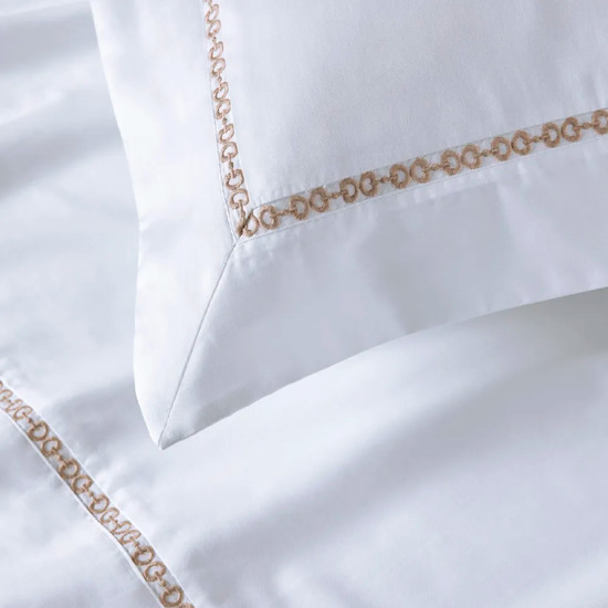 Imagem JOGO DE CAMA QUEEN 300 FIOS ALGODÃO EGÍPCIO MONTAGGIO BRANCO/CARVALHO - TRUSSARDI