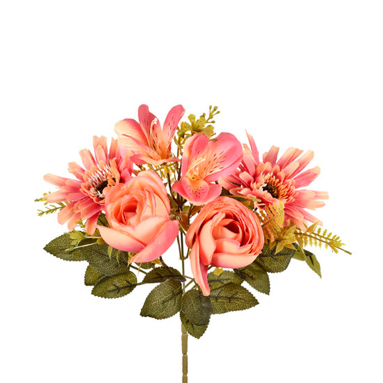 Imagem BUQUÊ MISTO DE PEÔNIA GERBERA E AMARILIS LARANJA EM PLÁSTICO MOLDÁVEL 28X20CM GRILLO