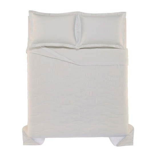 Imagem COLCHA COM PORTA TRAVESSEIROS CASAL 100% ALGODÃO EGÍPCIO NOVARA BRANCO - TRUSSARDI