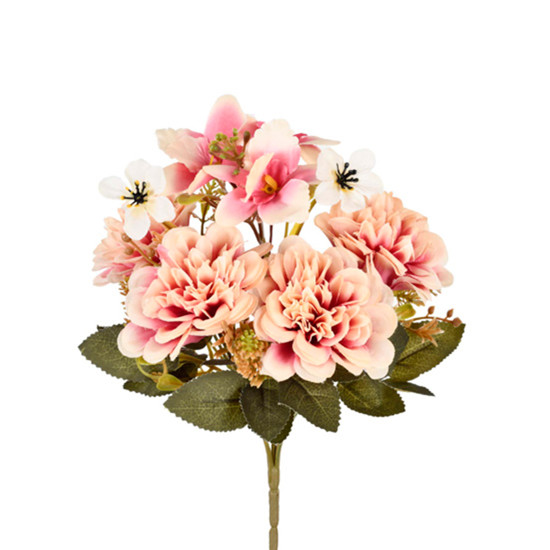 Imagem BUQUÊ MISTO DECORATIVO DE ZINNIA E ORQUÍDEA MALVA EM PLÁSTICO MOLDÁVEL - GRILLO