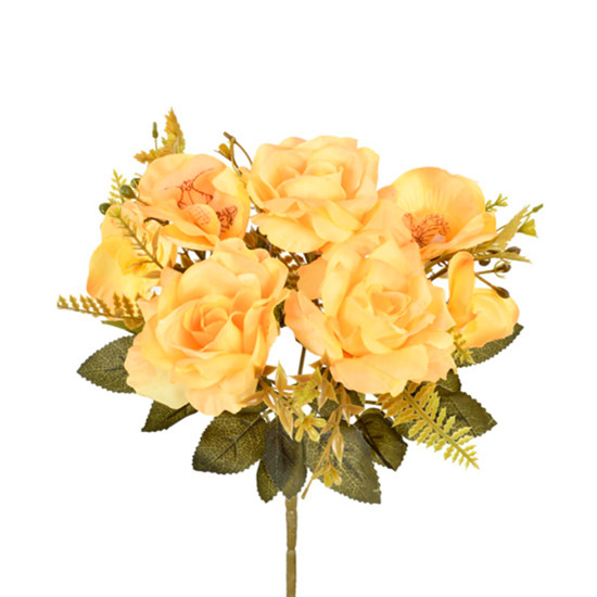 Imagem BUQUÊ MISTO DE ROSA E ORQUÍDEA AMARELA DECORATIVO EM PLÁSTICO MOLDÁVEL - GRILLO