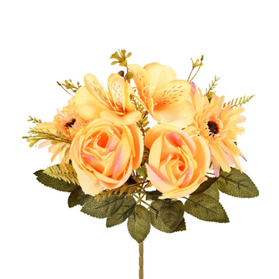 Imagem BUQUÊ MISTO DE PEÔNIA GERBERA E AMARILIS AMARELO EM PLÁSTICO MOLDÁVEL 28X20CM GRILLO