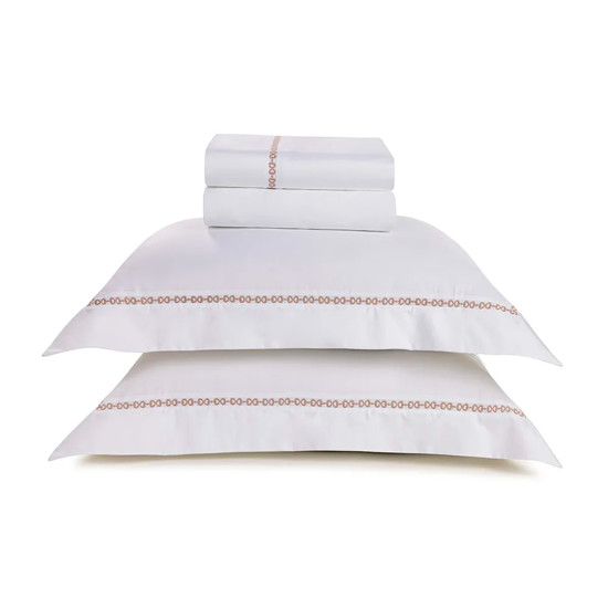 Imagem JOGO DE CAMA QUEEN 300 FIOS ALGODÃO EGÍPCIO MONTAGGIO BRANCO/CARVALHO - TRUSSARDI