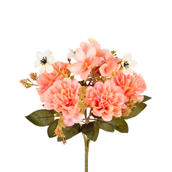 Imagem BUQUÊ MISTO DECORATIVO DE ZINNIA E ORQUÍDEA SALMÃO EM PLÁSTICO MOLDÁVEL - GRILLO