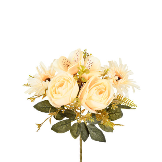 Imagem BUQUÊ MISTO DE PEÔNIA GERBERA E AMARILIS CHAMPANHE EM PLÁSTICO MOLDÁVEL - GRILLO