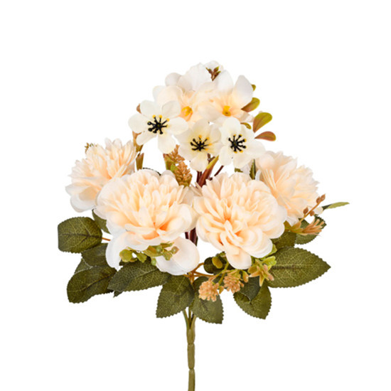 Imagem BUQUÊ MISTO DECORATIVO DE ZINNIA E ORQUÍDEA CHAMPANHE EM PLÁSTICO MOLDÁVEL - GRILLO