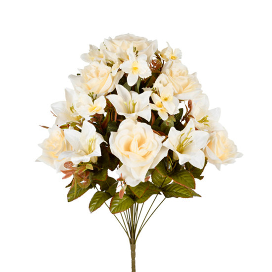 Imagem BUQUÊ MISTO DECORATIVO DE ROSA LÍRIO E ORQUÍDEA CREME EM PLÁSTICO 54X30CM - GRILLO