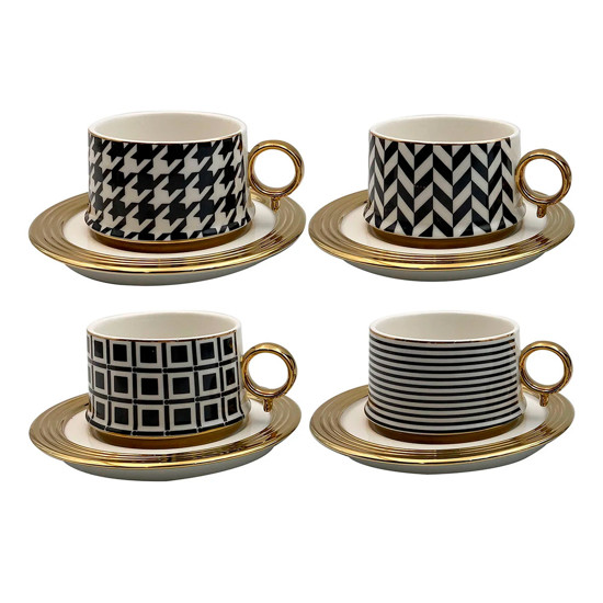 Imagem JOGO DE 8 PEÇAS PARA CHÁ 200ML MOTIF EM PORCELANA 7X14X14CM - L'HERMITAGE