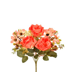 Imagem de BUQUÊ MISTO DECORATIVO DE ROSAS E LÍRIOS LARANJA EM PLÁSTICO MOLDÁVEL - GRILLO - Grillo Ltda