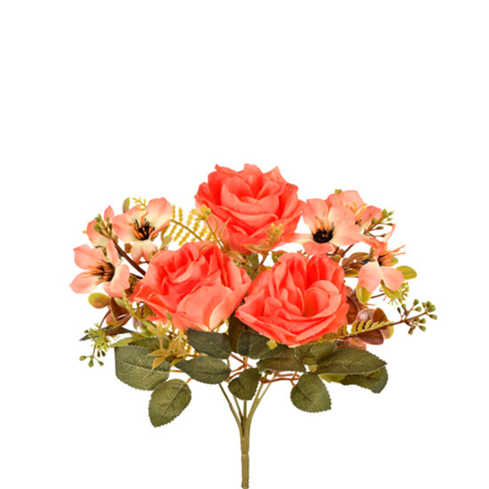 Imagem BUQUÊ MISTO DECORATIVO DE ROSAS E LÍRIOS LARANJA EM PLÁSTICO MOLDÁVEL - GRILLO