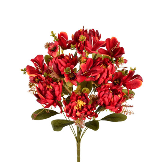 Imagem BUQUÊ MISTO DE LÍRIO E CRISÂNTEMO VERMELHO EM PLÁSTICO MOLDÁVEL 45X25CM - GRILLO