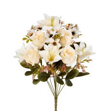 Imagem de BUQUÊ DECORATIVO DE ROSA E LÍRIO CREME EM PLÁSTICO MOLDÁVEL 46X22CM - GRILLO - Grillo Ltda