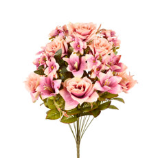 Imagem de BUQUÊ MISTO DECORATIVO DE ROSA LÍRIO E ORQUÍDEA MALVA EM PLÁSTICO 54X30CM - GRILLO - Grillo Ltda