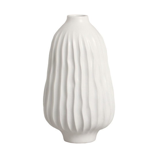Imagem VASO DECORATIVO ESTRIADO EM CERÂMICA BRANCA 34X19,5CM - CERÂMICA MAZZOTTI