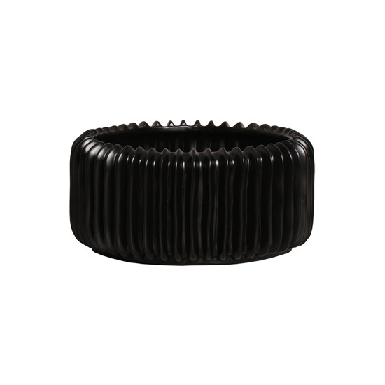 Imagem VASO FLOREIRA ESTRIADO DECORATIVO EM CERÂMICA PRETO FOSCO - CERÂMICA MAZZOTTI