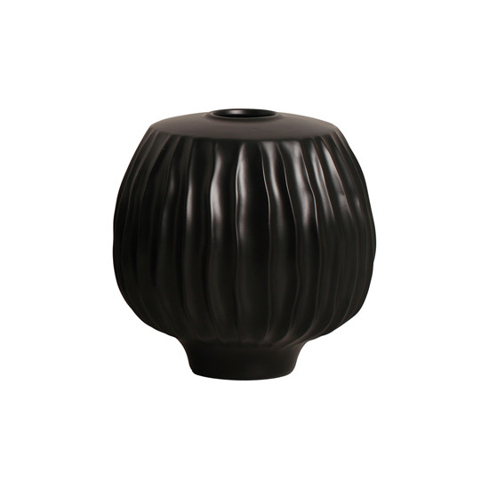 Imagem VASO DECORATIVO ESTRIADO EM CERÂMICA PRETO FOSCO 21X20,5CM - CERÂMICA MAZZOTTI