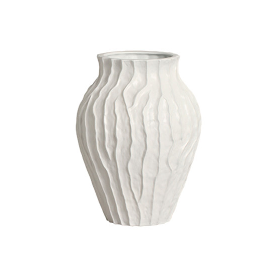 Imagem VASO DECORATIVO ESTRIADO EM CERÂMICA BRANCO FOSCO 32,5X23,5CM - CERÂMICA MAZZOTTI