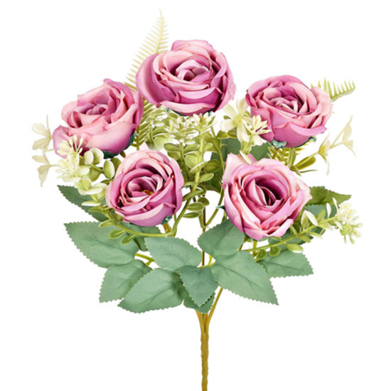 Imagem BUQUÊ DECORATIVO DE ROSAS LAVANDA EM PLÁSTICO MOLÁVEL 31X5CM - GRILLO