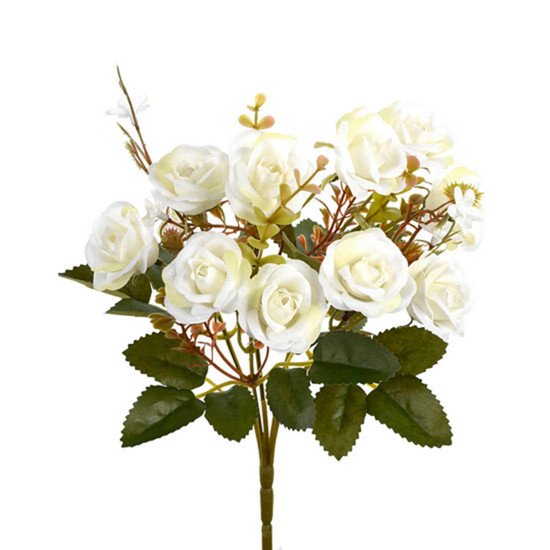 Imagem BUQUÊ DECORATIVO DE ROSAS DO CAMPO CREME EM PLÁSTICO 29X13CM - GRILLO