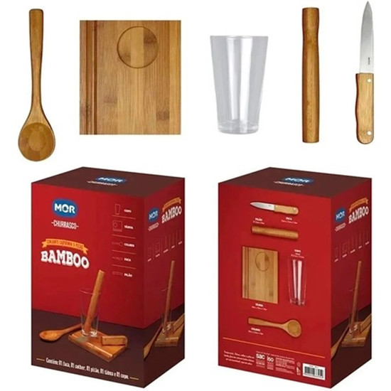 Imagem CONJUNTO DE CAIPIRINHA 5 PEÇAS EM AÇO INOX E BAMBU - MOR