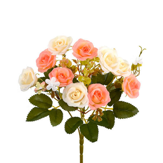Imagem BUQUÊ DECORATIVO DE ROSAS DO CAMPO SALMÃO CREME EM PLÁSTICO 29X13CM - GRILLO