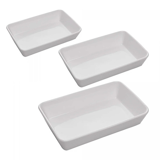 Imagem CONJUNTO 3 REFRATÁRIOS/TRAVESSAS EM PORCELANA BRANCA - LYOR