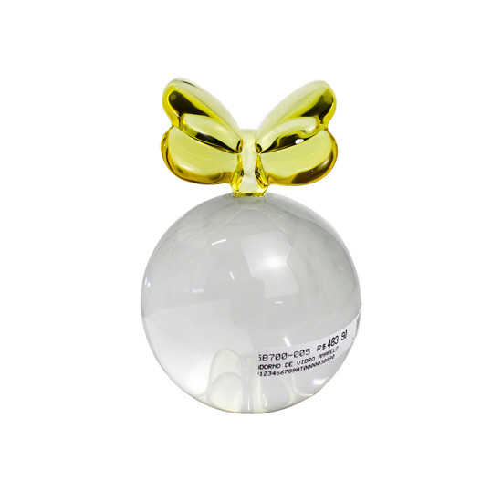 Imagem ADORNO DECOR EM VIDRO TRANSPARENTE COM BORBOLETA AMARELA 15X12 CM GRILLO 58700