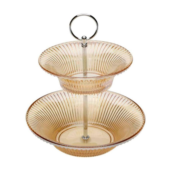 Imagem PORTA DOCES DOIS ANDARES EM CRISTAL COR AMBAR 20,6X20,2X6CM - LYOR