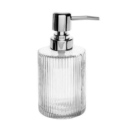 Imagem PORTA SABONETE LÍQUIDO DE VIDRO 250ML COM PUMP PRATEADO 7X7X16CM - LYOR