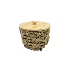 Imagem de CESTA REDONDA EM PALHA CESTARIA E TAMPA BEGE 16X17X17CM - ENTRECASA - Inverno Verao Comercio De Modas E Decoracao Eireli