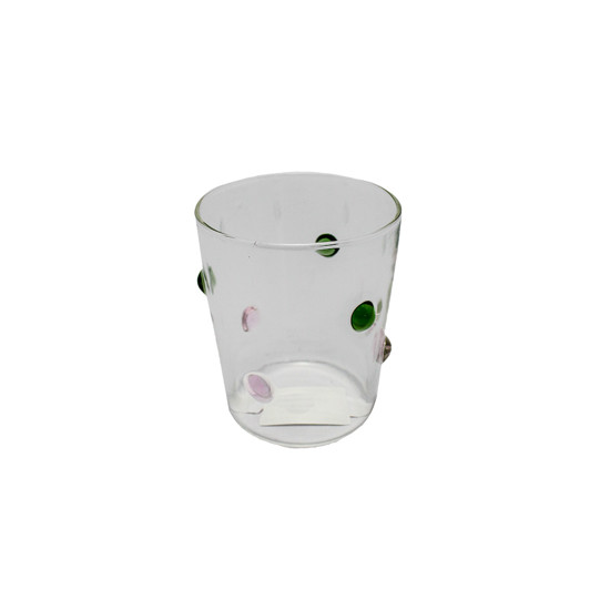Imagem COPO BAIXO DE VIDRO TRANSPARENTE COM BOLINHAS VERDES 10X8X8CM - RIBEIRO E PAVANI