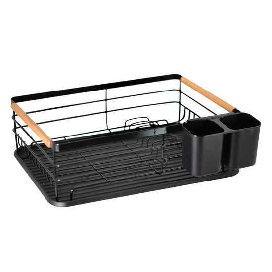 Imagem ESCORREDOR EM METAL PRETO COM DETALHES EM MADEIRA 14X43X32CM - TUUT