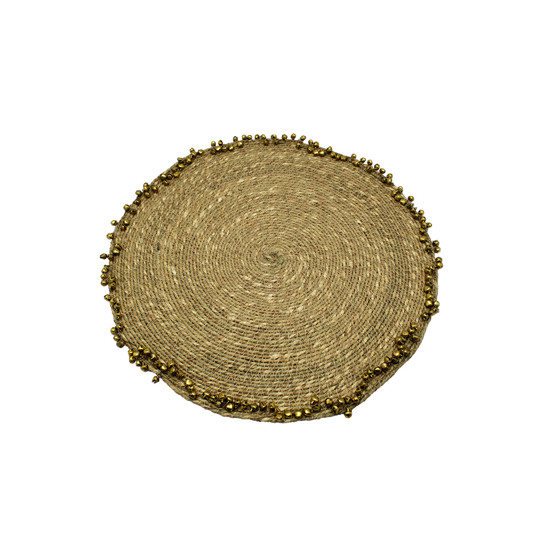 Imagem JOGO AMERICANO REDONDO EM PALHA CESTARIA COM GUIZOS NA BORDA 35X35CM - ENTRECASA