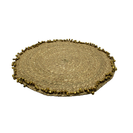 Imagem JOGO AMERICANO REDONDO EM PALHA CESTARIA COM GUIZOS NA BORDA 35X35CM - ENTRECASA