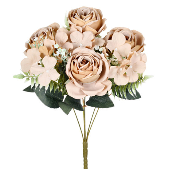 Imagem BUQUÊ DECORATIVO DE ROSAS CAFÉ CLARO E COMPLEMENTOS 43X24CM - GRILLO