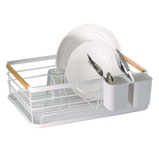 Imagem de ESCORREDOR EM METAL BRANCO E ALÇA EM MADEIRA 14X42X30CM - TUUT - Yangzi Brasil Corporation S A 