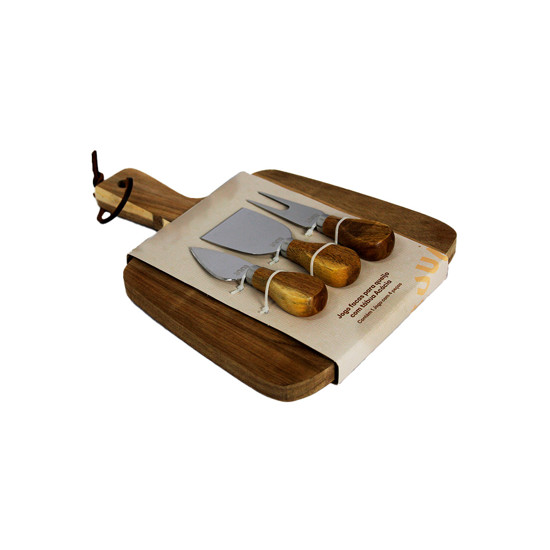 Imagem JOGO DE FACAS PARA QUEIJO COM TÁBUA EM MADEIRA DE ACÁCIA 28X20CM - TUUT