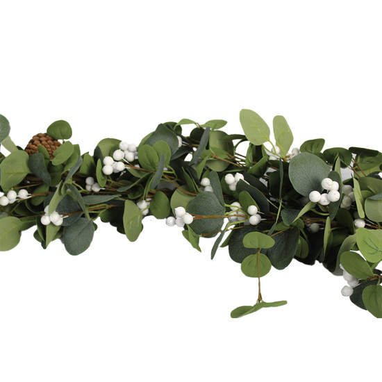 Imagem PENDENTE DECORATIVO DE FOLHAGENS VERDES E BERRIES BRANCAS EM PLÁSTICO - MAGIZI