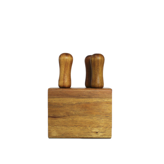 Imagem JOGO DE FACAS PARA QUEIJO 4 PEÇAS COM SUPORTE EM MADEIRA DE ACÁCIA 14X11X6CM - TUUT