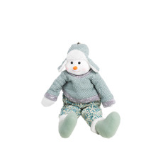 Imagem de BONECO DE NEVE SENTADO DECORATIVO DE NATAL COR BRANCO, VERDE E DOURADO 54CM COM GUIZO NO GORRO  - Dinatale Import Ltda