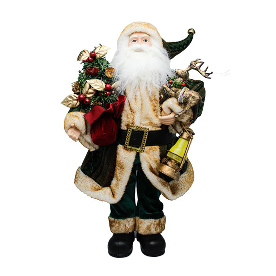 Imagem PAPAI NOEL DECORATIVO BEGE COM CAJADO GUIRLANDA E PRESENTES  46X25X15CM - MAGIZI